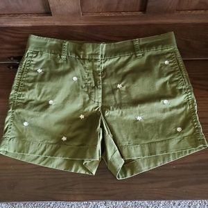 J Crew Olive flowered Chino shorts